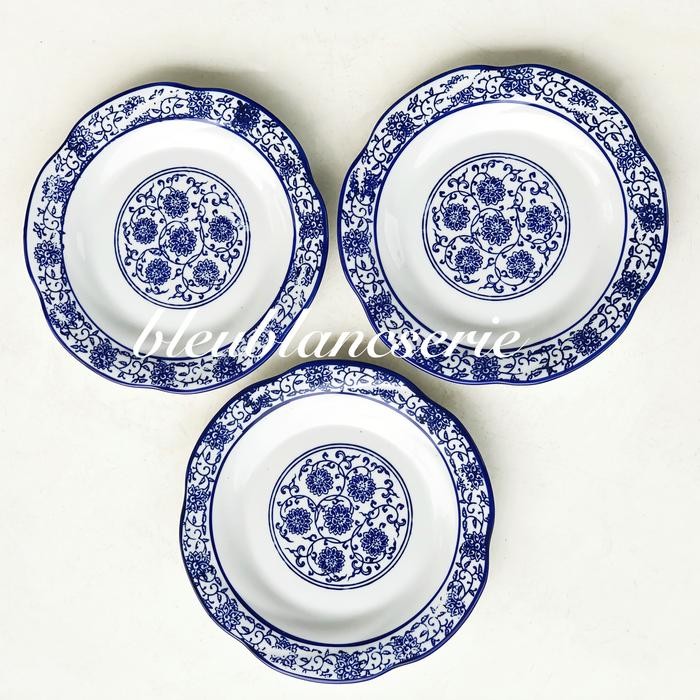 Piring Keramik Biru Putih Salad Ceper