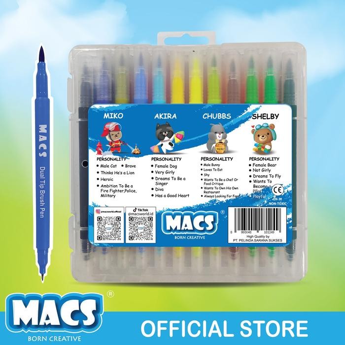 

MACS Dual Tip Brush Pen Marker Color 24 Warna Spidol