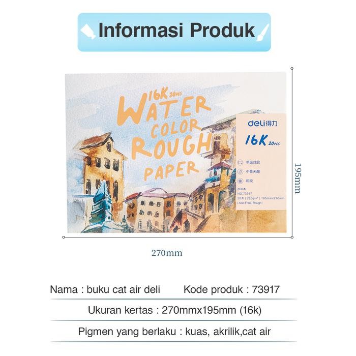 

Deli Watercolor Paper / Kertas Cat Air 16K / 32K 20 Lbr 230 gsm 7391X