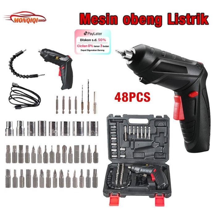 Diskon Cod 48Pcs Set Bor Tangan Bolak Balik Screwdriver Tanpa Kabel Free Kabel Set 48 Potong With