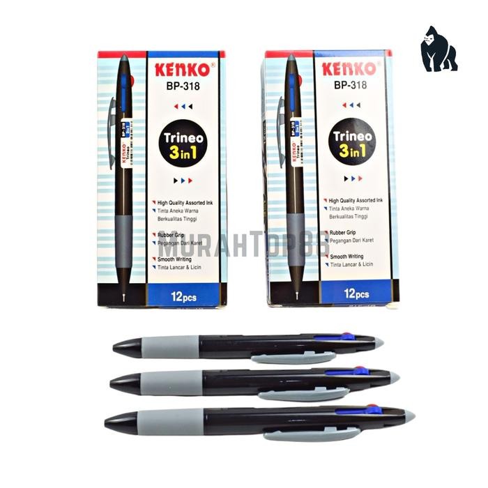 

I77W Pulpen Kenko 3 In 1 Bp-318 Trineo / Ballpoint Bolpen Pena Cetek 3 WarnaHitam Biru