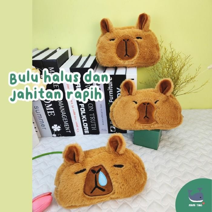 

I77W Mama Sing Capybara Series - Tempat Pensil Capybara Bulu Halus Alat Tulis Lucu Unik