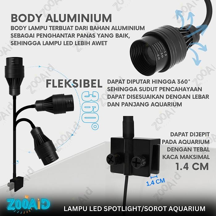 Lampu Led Aquarium Aquascape Jepit Lampu Sorot Akuarium Ikan Spotlight