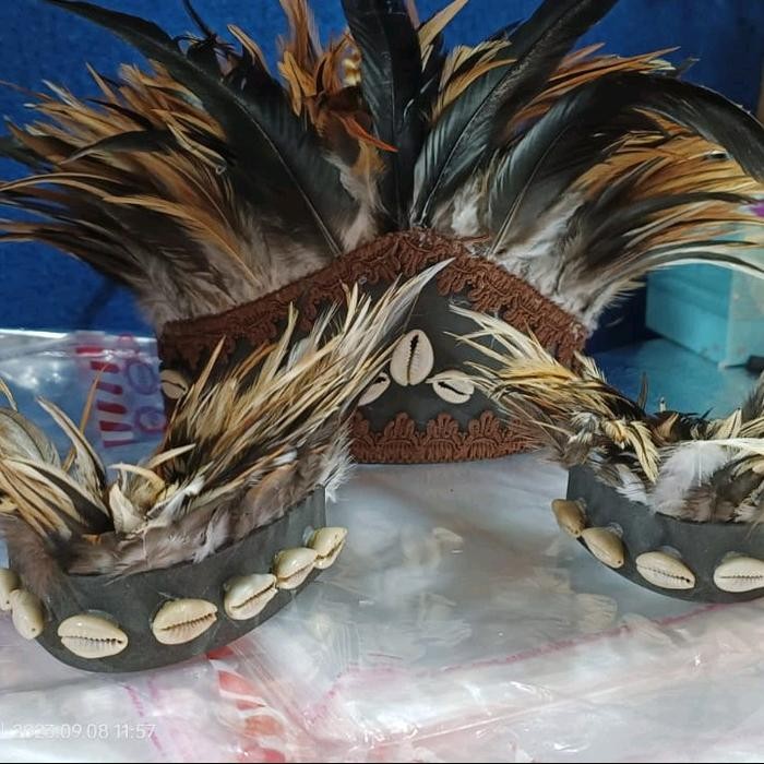 TERMURAH AKSESORIS KEPALA BULU DAYAK // TOPI BULU ADAT DAYAK // AKSESORIS KAKI DAN TANGAN BULU