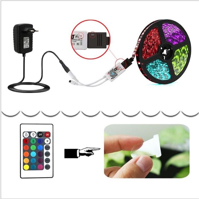 

PPLUS LAMPU LED STRIP RGB WARNA WARNI 2835 WATERPROOF KOMPLIT SET ADAPTOR REMOTE 5M LAMPU KAMAR