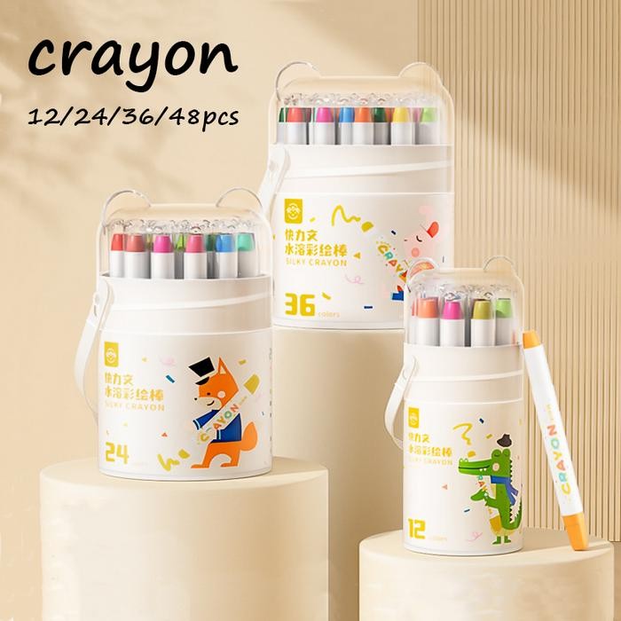 

In StockWashable Silky Crayon 36/48 Warna Colorful Bucket Krayon Mewarnai Alat Warna Set Anak Wipe