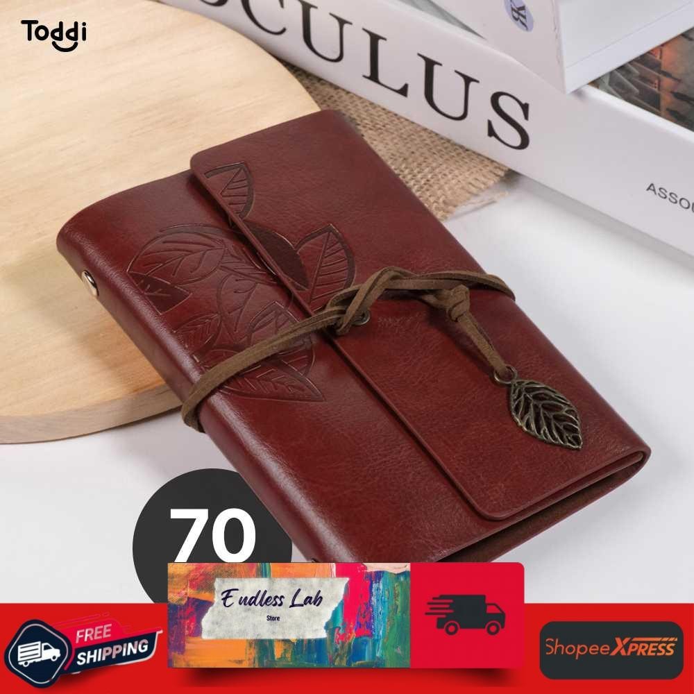 

Toddi PHANTACI Buku Catatan Binder Kulit Retro Leaf Kertas B7