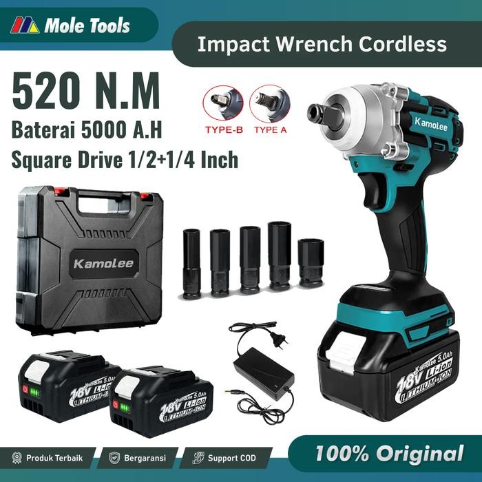 Diskon Kamolee - Cordless Electric Impact Wrench - Cordless Impact Wrench Brushless 520N.M - Impact