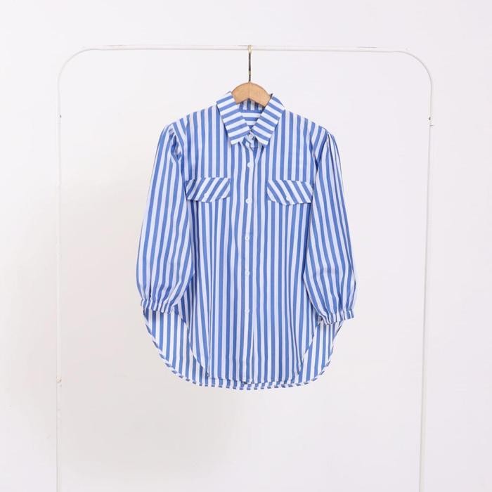 SANIK Kemeja Wanita Motif Salur - Kemeja Katun Jepang