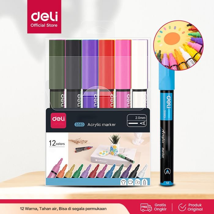 

SARI Deli Acrylic Marker/Spidol Akrilik Papan Tulis 12 Warna Anti Air S583