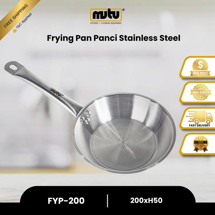 Frying Pan Wajan Penggorengan Stainless Steel Dapur Hotel Restoran 20 Cm Mutu Fyp-200