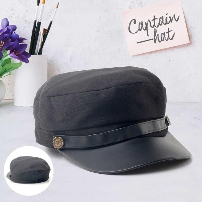 Ganda Topi Pria Original Distro Komando Captain Hitam Polos Katun