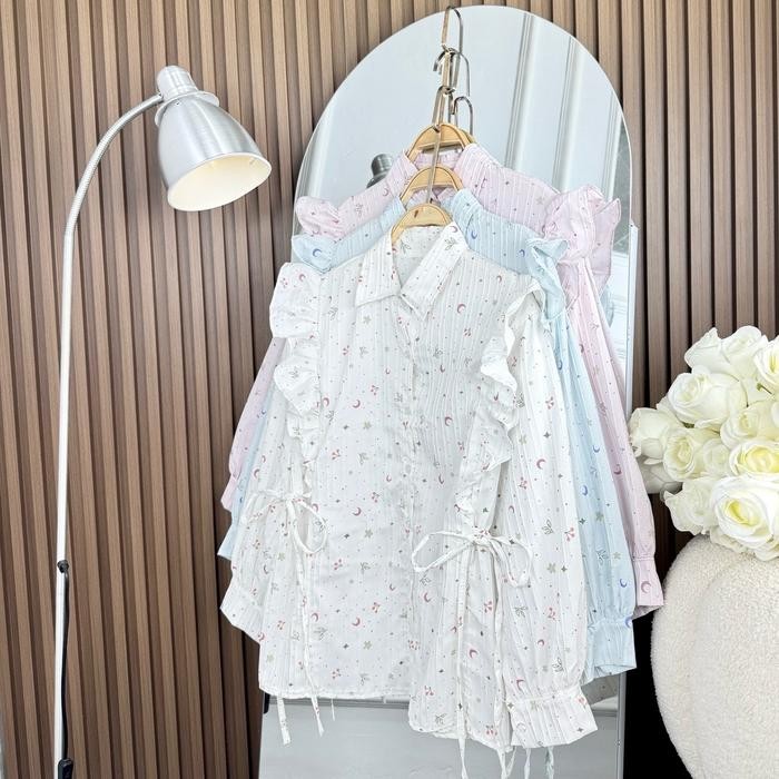 ALFA BLOUSE RUFFLE MOTIF BUNGA LENGAN BALON/BLOUSE WANITA RUFFLE/BLOUSE KOREAN LOOK Atasan Panjang