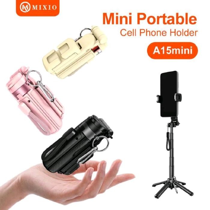 MIXIO A15 Mini Premium Pocket Grip Tripod Mini Selfie Stick Remote Control Tripod 3 In 1 Tongsis