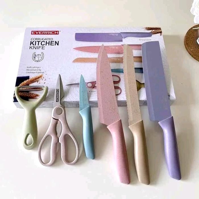 Pisau Set Evcriverh Stainless Anti Lengket / Kitchen Knife Gunting Pisau Set Super Tajam Set 6In1