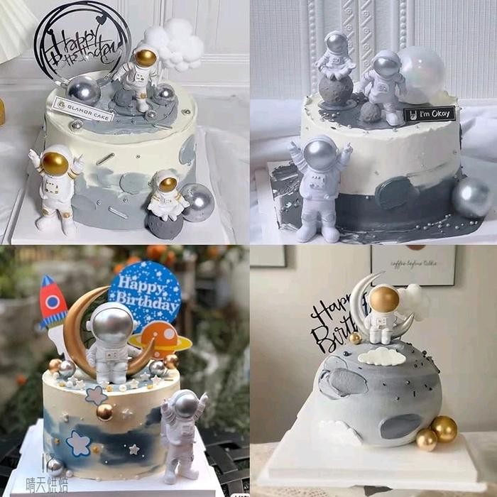 Hiasan Kue Ulang Tahun Anak Astronot Luar Angkasa / Hiasan Kue Ulang Tahun Set 3 Pcs Desain Manusia