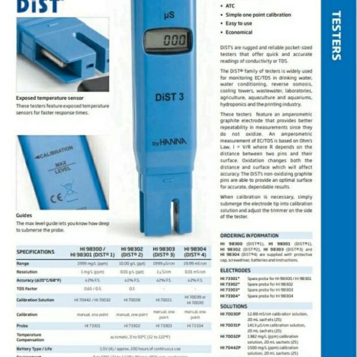 TDS TESTER HANNA INSTRUMENTS HI98302 DIST 2 TDS METER