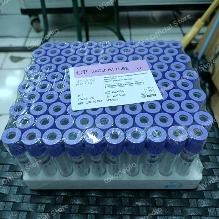 TABUNG EDTA K3 3ML GP / GP VACUUM TUBE 3 ML / TABUNG VACUTAINER UNGU
