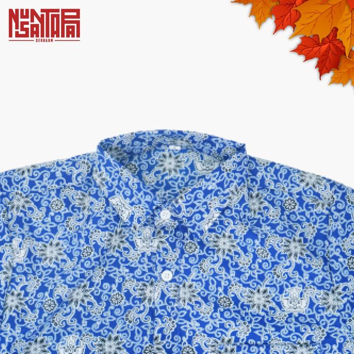(Allthebest) Baju Batik Sekolah Bunga Rampe Biru Size SMP/SMA Lengan Panjang