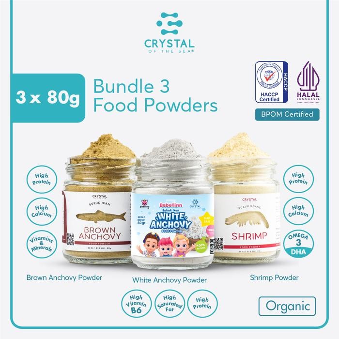 

Bundle of 3 Food Powder 80gr (White Anchovy + Brown Anchovy + Shrimp Powder) - Crystal of the Sea