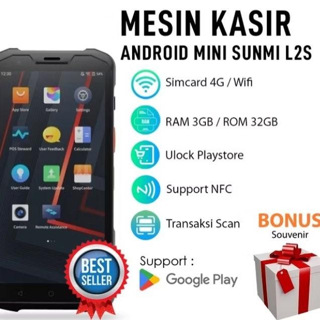 Mesin Kasir Android Mini Portable Sunmi L2S RAM 3G ROM 32GB 4G+WIFI NFC Bergaransi