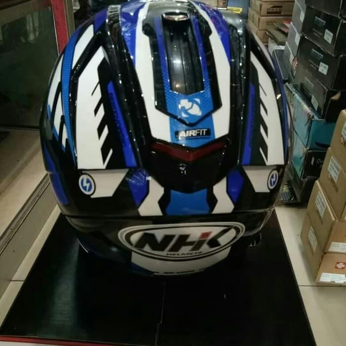 Helm Nhk Gp 1000 Motif New Double Visor Biru Lis Silver