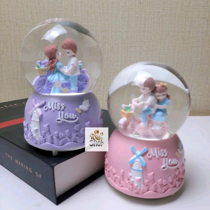 Tersedia Kotak Musik Bola Salju Forever Love LED Snowglobe Kristal Pajangan Romantis