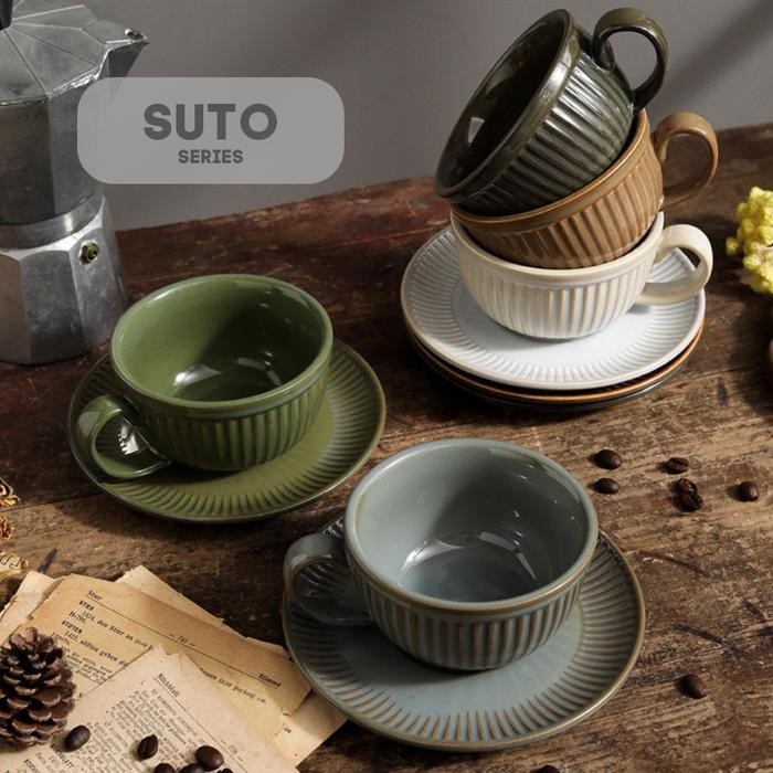 Otten Flair - [Hof] Suto Cangkir Keramik Dengan Piring Gelas Kecil Mug Kopi Teh Cafe Kramik Unik