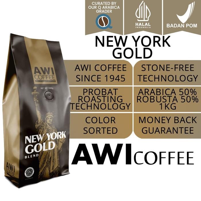 

Awi Coffe New York Gold Blend 1 Kg Biji Roasted Coffee Bean Arabica Robusta Premium Cafe Blend