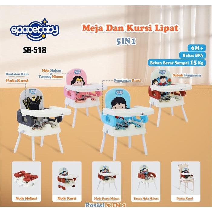 Spacebaby Sb518 Kursi Makan Lipat Bayi 6-36 Bulan Foldable Booster Seat 3 In 1 Chair