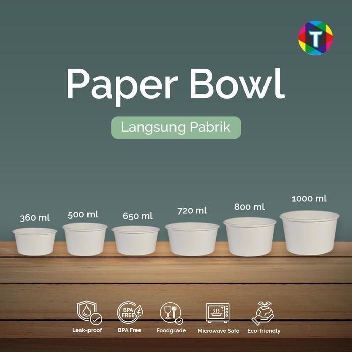 JT Paper Bowl 350ml - 1000ml / Mangkok Kertas Polos /Kemasan Eceran