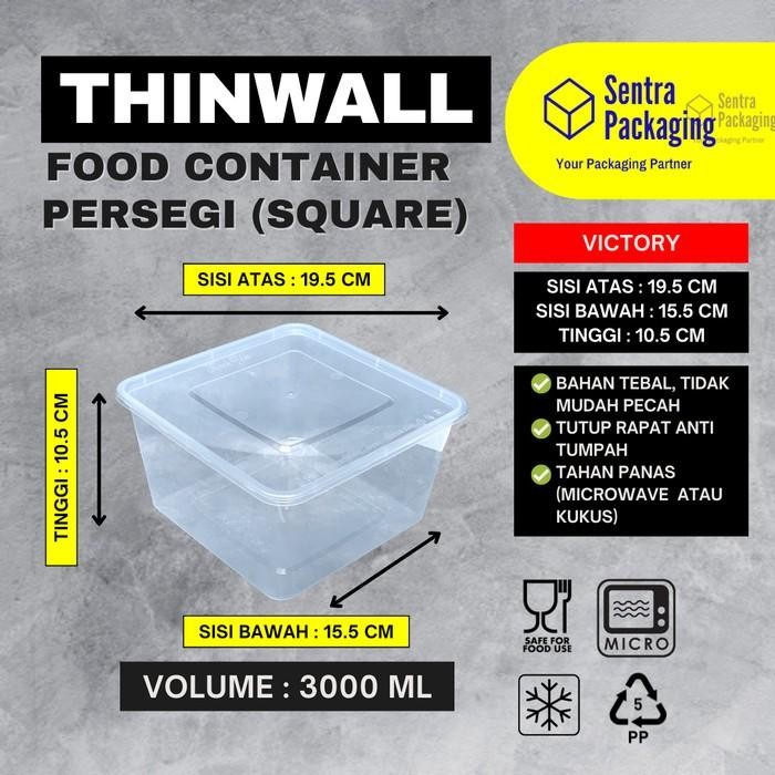 JT Kotak Makan Plastik 3000ml / Thinwall / Food Container - VICTORY - DUS