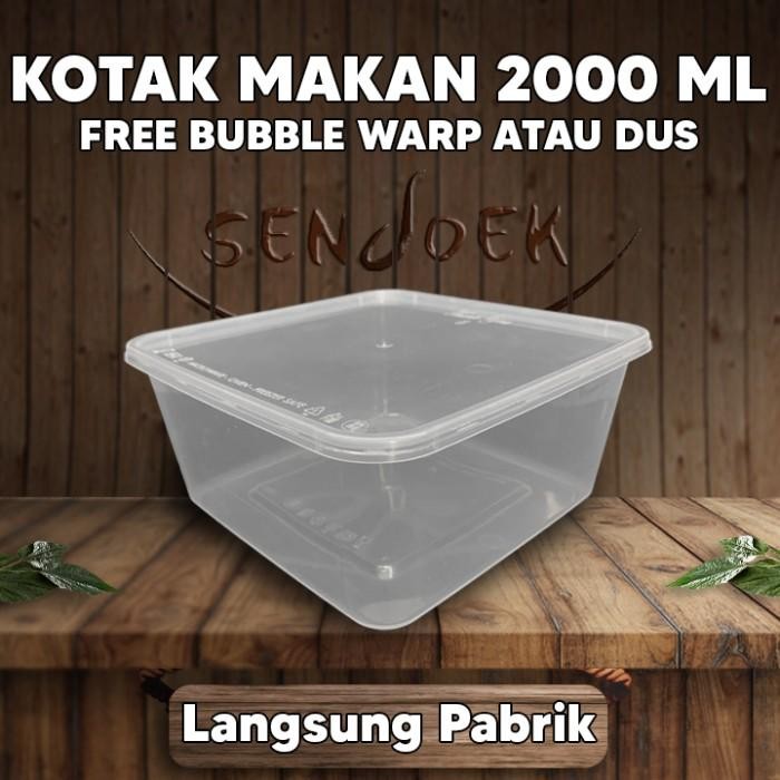 JT Thinwall 2000 ML Persegi / Kotak Makan Plastik