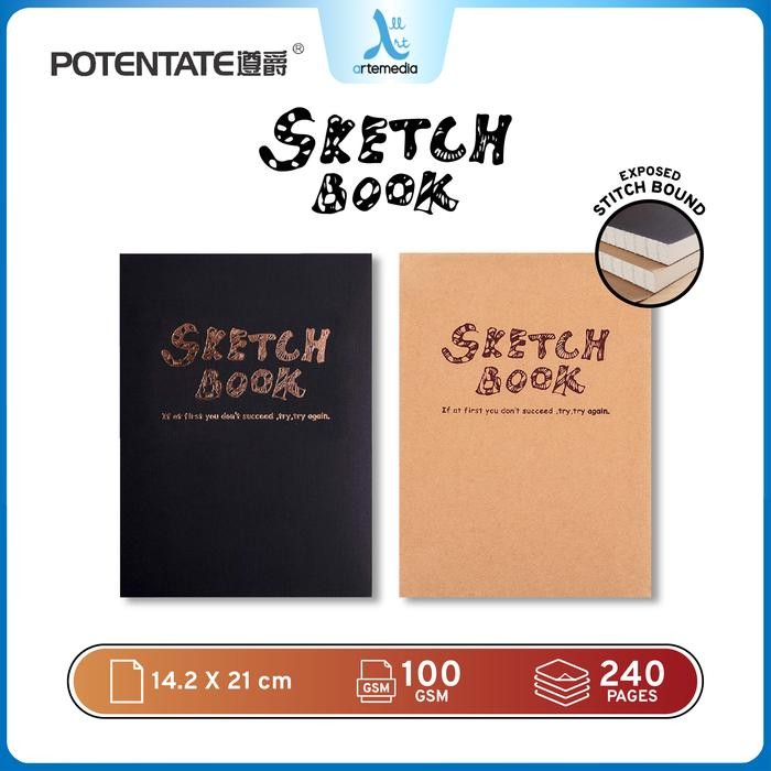 

tersedia potentate a5 sketchbook hardcover exposed stitch - notebook sketsa hitam premium