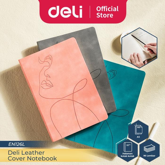 

tersedia deli leather cover notebook a5 96 lembar - corak elegan en126l