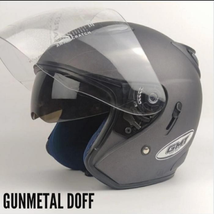 Helm Half Face Double Visor Gmt Abu Doff Helm Motor Sni