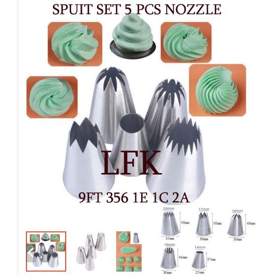 RASA Special Spuit 4Pcs Set #9Ft #356 #1E #1A Nozzle Besar Jumbo Piping Kue Sagu Bag