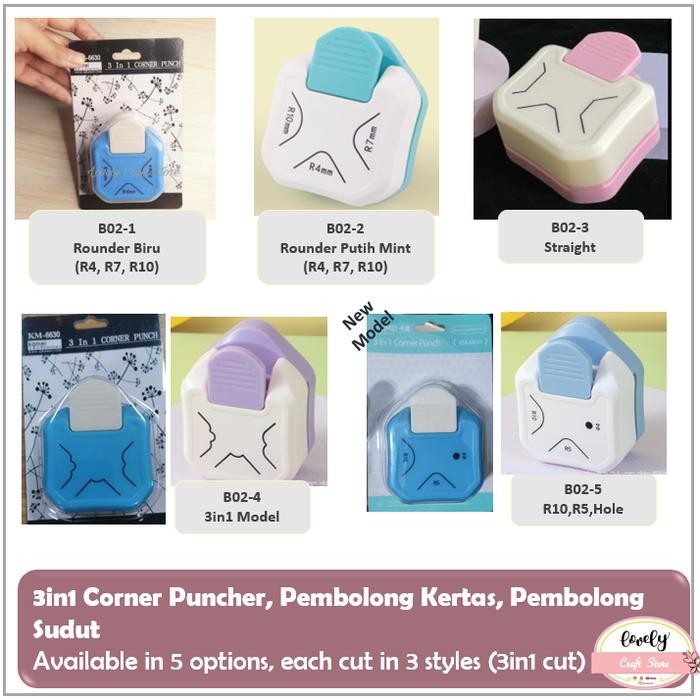 

ID LOVELYCRAFTSTORE 3IN1 CORNER ROUNDER PEMOTONG SUDUT KERTAS PEMBOLONG KERTAS SUDUT CORNER PUNCHER