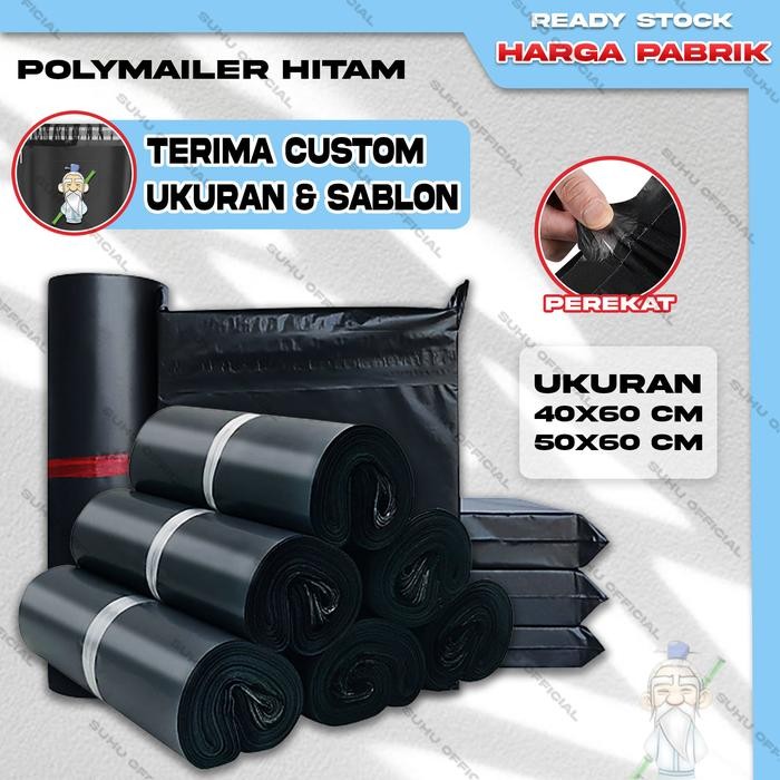 

ID PLASTIK PACKING POLYMAILER KANTONG OLSHOP LEM ISI 50 HITAM UK 40X60 50X60