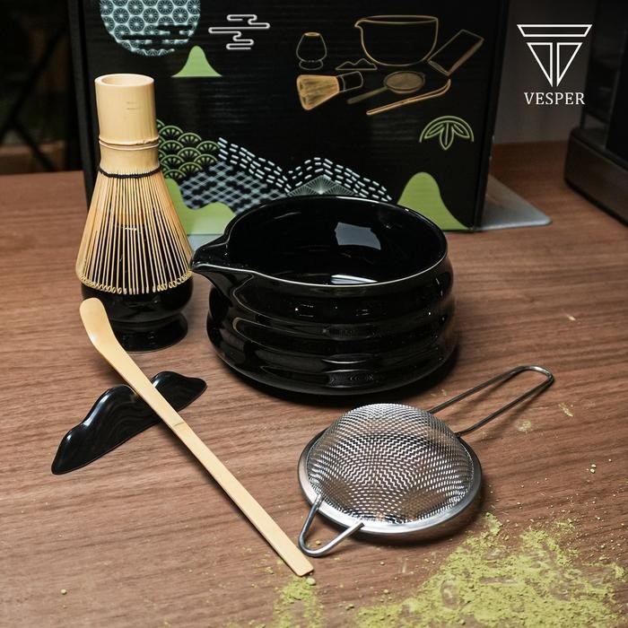

new japanese matcha tea set 6pcs / paket lengkap matcha bowl bamboo whisk tea brush stand holder