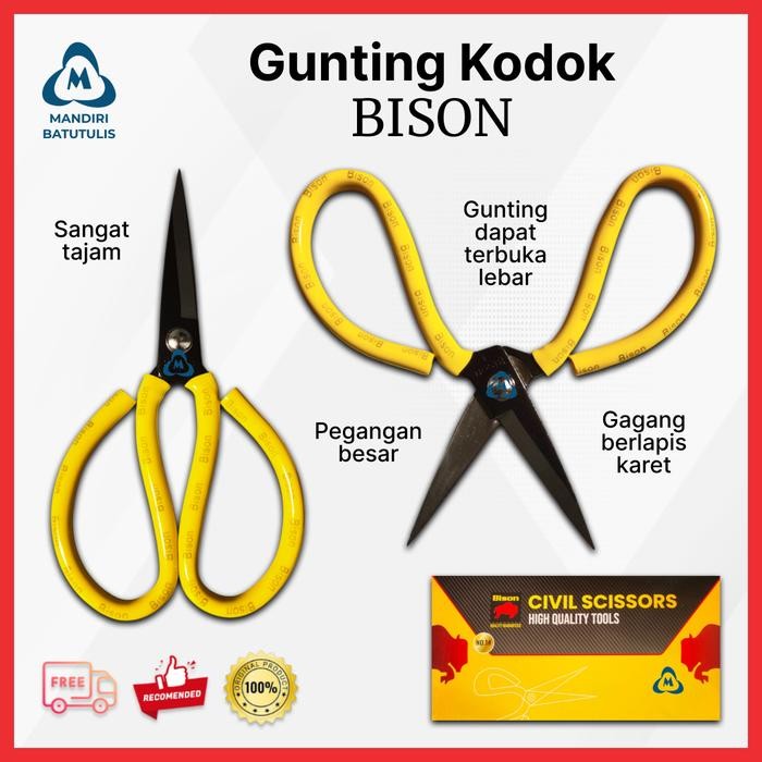 

ID GUNTING KODOK BISON KUNING - CIVIL SCISSORS - GUNTING SERBAGUNA KERTAS KAIN SENG ANTI SLIP TAJAM