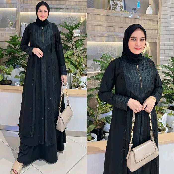 Gamis Abaya Turki Muslim Wanita Mewah Bahan Jersey Mix Ceruty Bordir ,Salsabila Senada By Dika