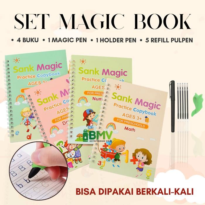 

New Buku Belajar Menulis Huruf Angka Membaca Menggambar Anak TK Paud Magic - 1 Set MagicBook