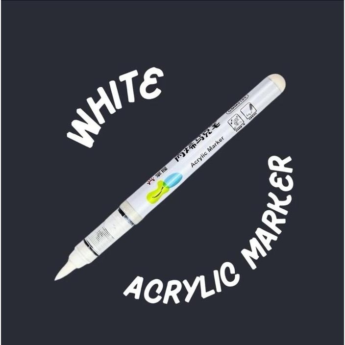 

New GRASP Brush Pen Acrylic Marker White Penebal Crayon Warna Putih