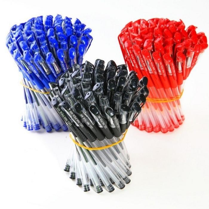 

New Pena Gel 1 Lusin Isi 12 Pcs 0.5 mm Pulpen Bisa Diisi Ulang Balpoint Warna Hitam Biru Merah