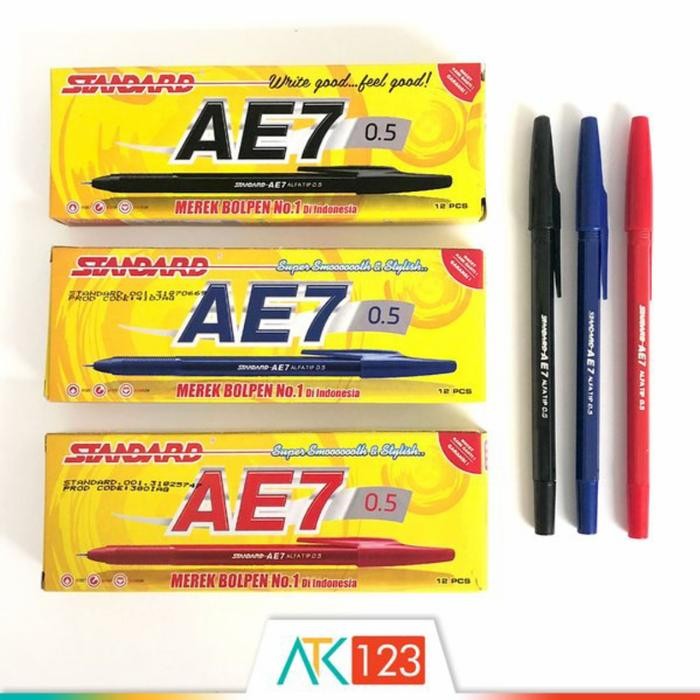 

New PULPEN STANDAR AE7 0.5 PER LUSIN HTM/BIRU/MERAH