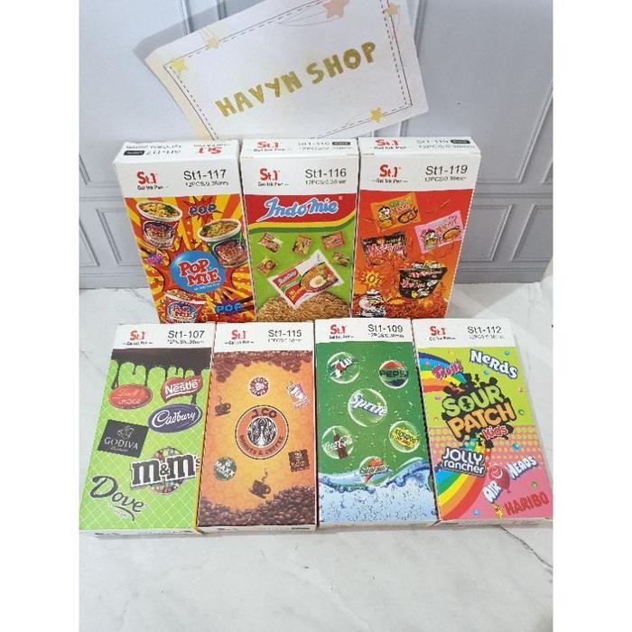 

New (12pc) Pen Gel motif makanan minuman/pulpen lucu/pen mie/pen fancy