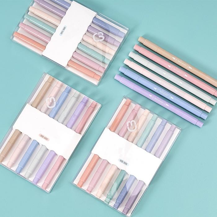 

New 6pcs 6 warna Double tip stabilo pastel Spidol highlighter Colour pen Journal marker pen Alat