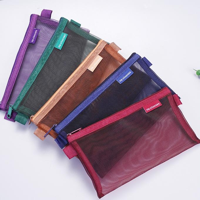 

New BISA COD S6227 Pouch Resleting Kapasitas Besar / Kotak Pensil Jaring Alat Stationery Transparan
