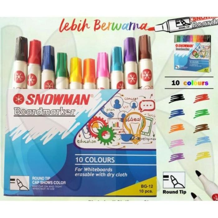 

New Spidol Snowman Whiteboard BG-12 (1 set isi 10 warna)